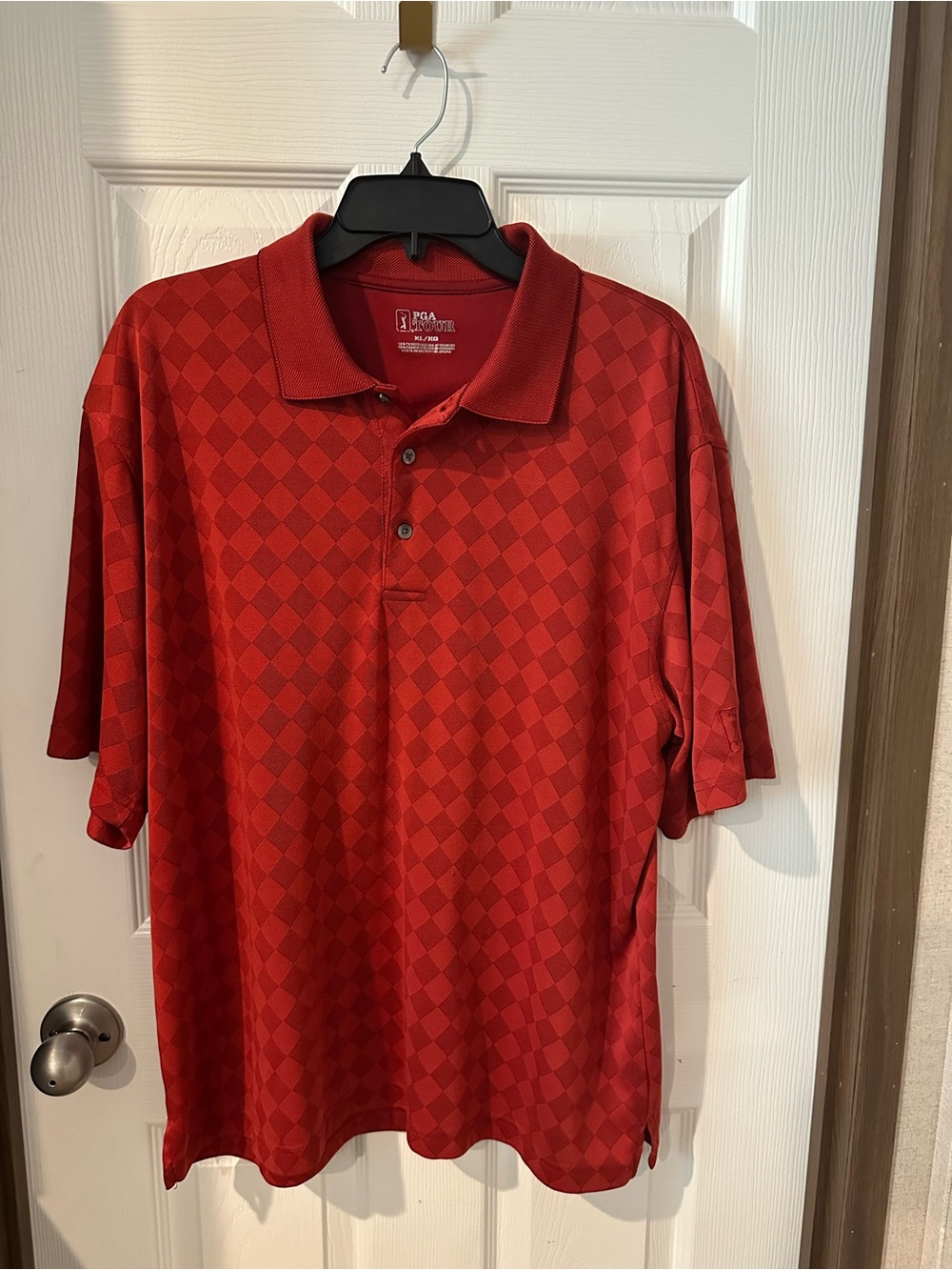 PGA TOUR Men's Red Diamond Jacquard Golf Polo